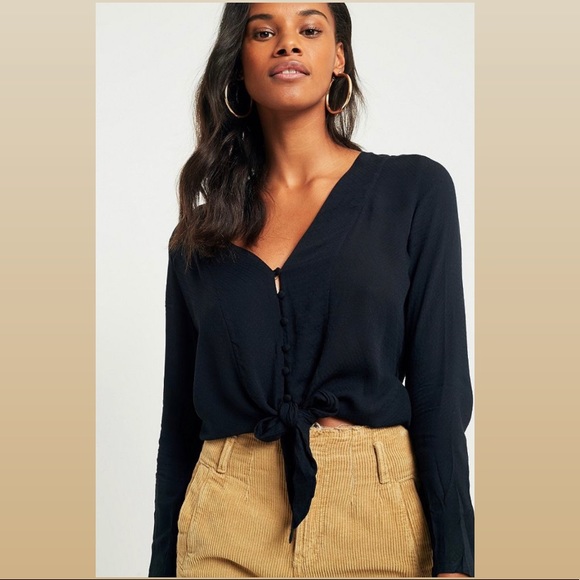 Urban Outfitters Tops - URBAN OUTFITTERS Tie-Front Button Blouse | Black